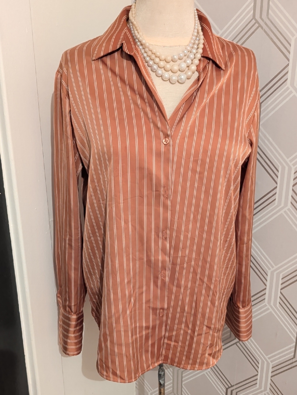Women's Rust Striped Button-Up Blouse